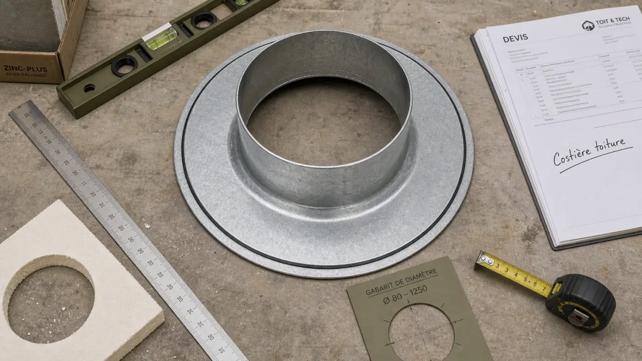 Costière toiture : diamètre et pente minimale, vue de dessus