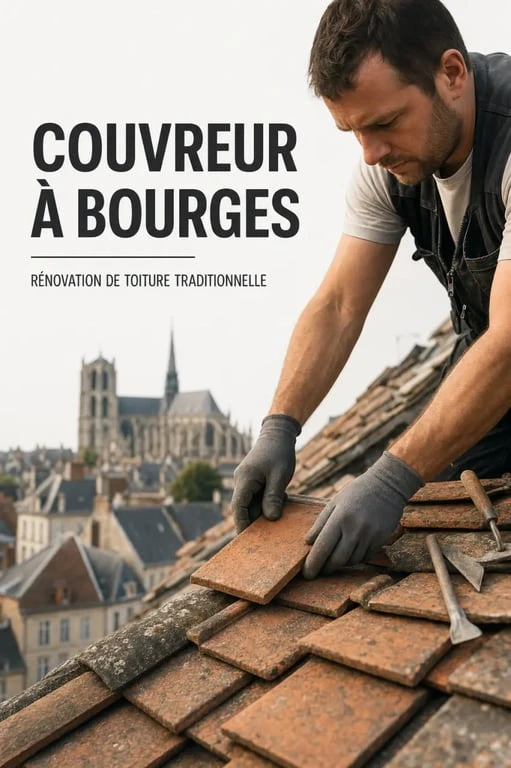 Couvreur professionnel intervenant sur une toiture à Bourges pour des travaux de rénovation.