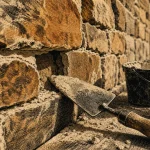 Jointage mur en pierre à la chaux : joint dégarnie 2–3 cm
