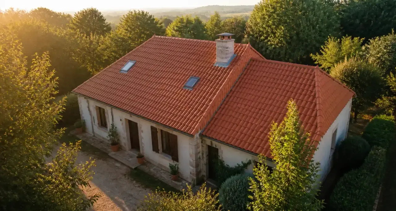 Rénovation d'une toiture en tuiles rouges sur une maison traditionnelle