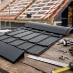 Bac acier tuile effet tuile anthracite, accessoires de pose sur table