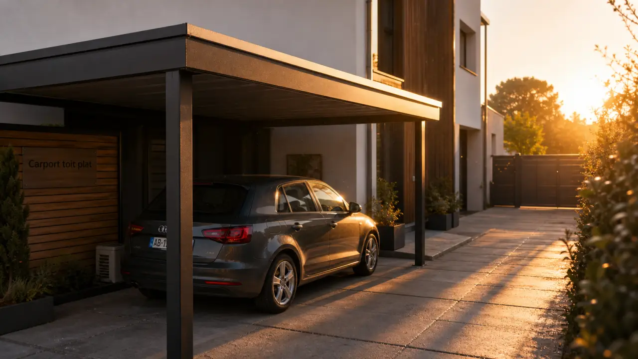 Carport toit plat pour protéger une voiture sans garage fermé