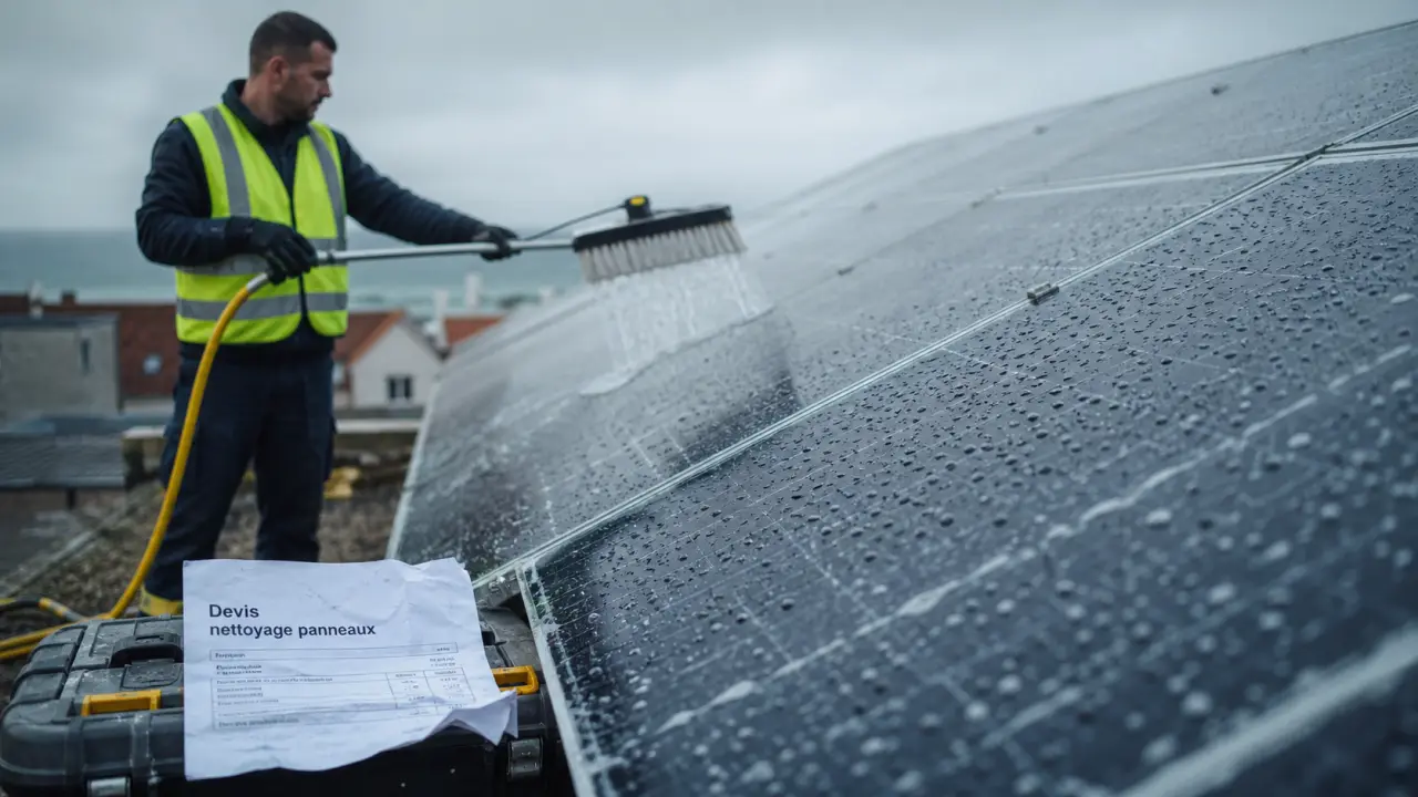 Devis nettoyage panneaux solaires Calais avec eau déminéralisée et méthode sûre