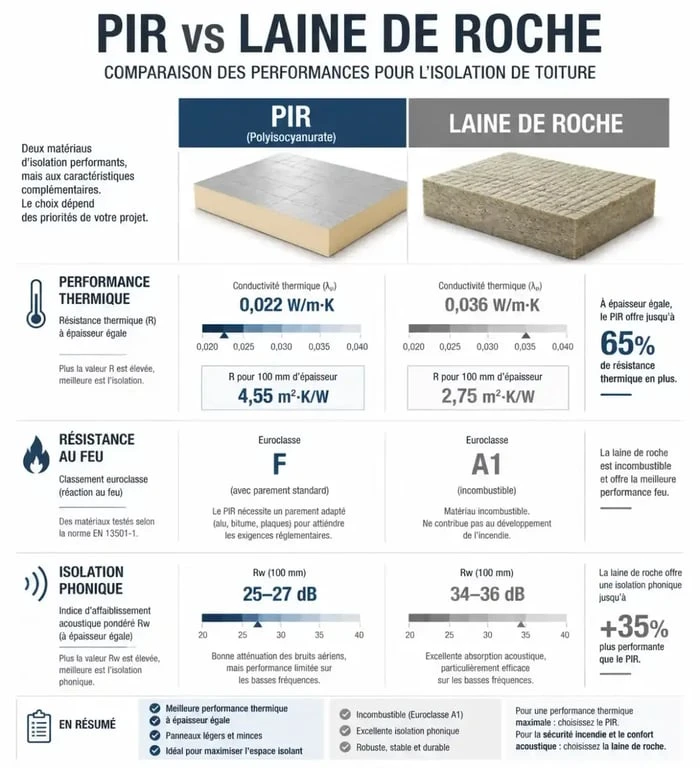 Comparatif des isolants PIR et laine de roche pour panneau sandwich bac acier