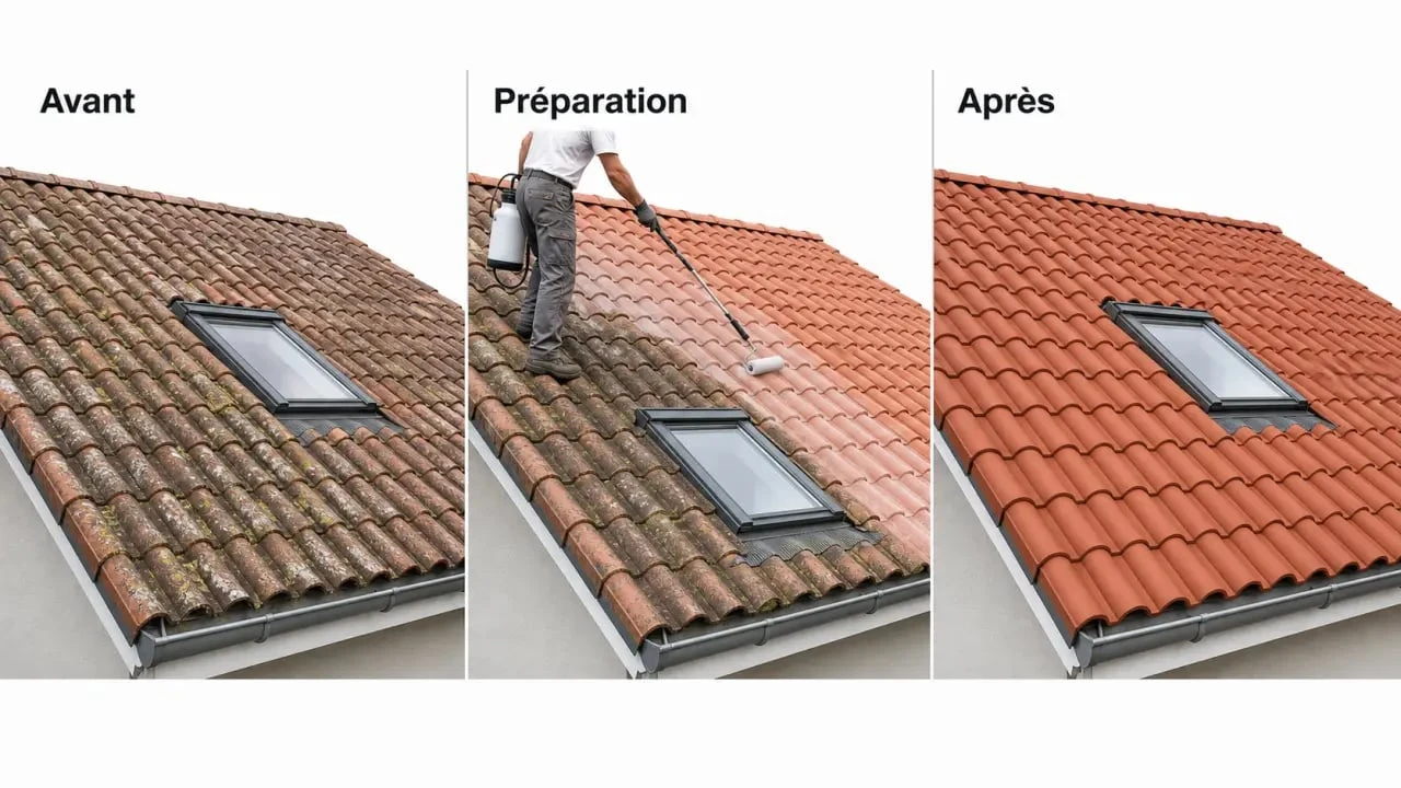 Peindre un toit : avant et après une rénovation de toiture avec préparation et application de peinture
