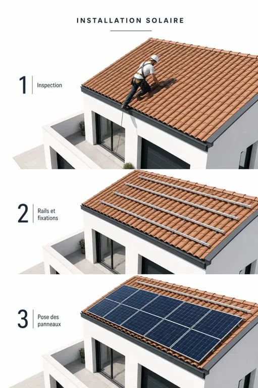 Panneau solaire sur le toit : illustration des étapes d’installation sur une toiture en tuiles