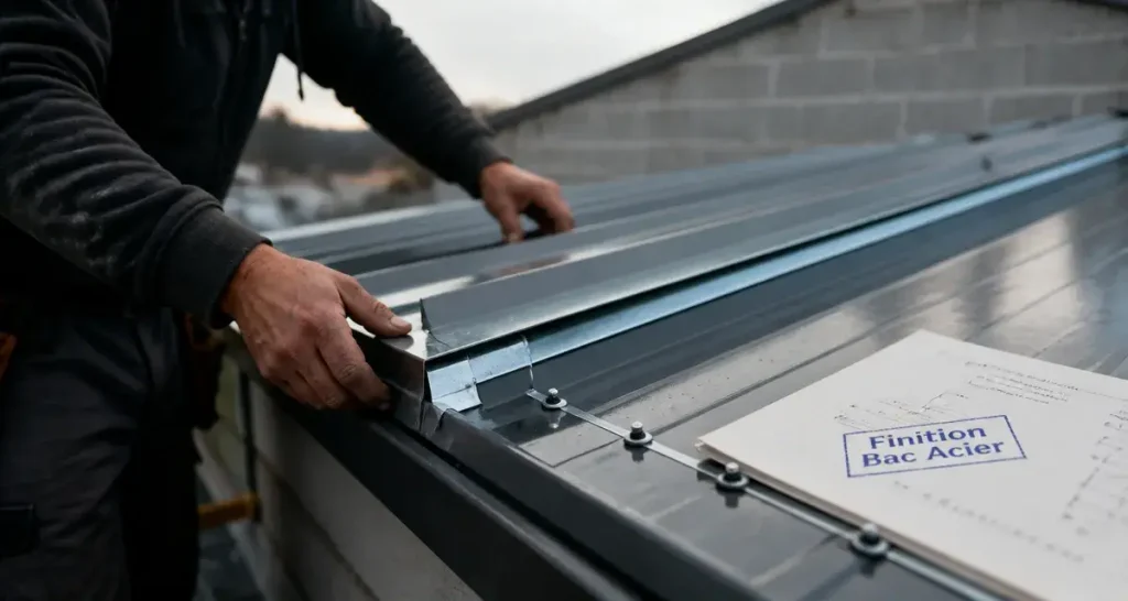 Finition bac acier avec rive et solin sur toiture TR14