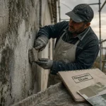Ravalement facade Vannes : enduit fissuré et noirci par l’humidité