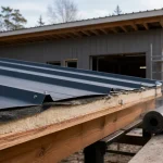 Toit bac acier : coupe avec isolation et feutre anti-condensation