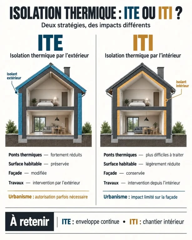Infographie comparative sur l’isolation thermique 95 : différences entre ITE et ITI