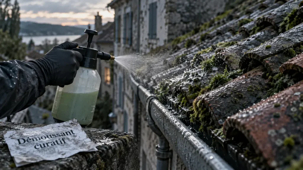 Net’toit professionnel élimine les mousses et couvre jusqu’à 100 m² par litre