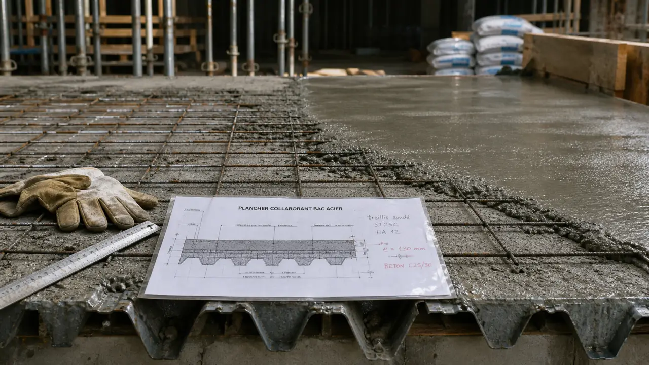 Plancher collaborant bac acier : dalle 5 cm et étais à vérifier