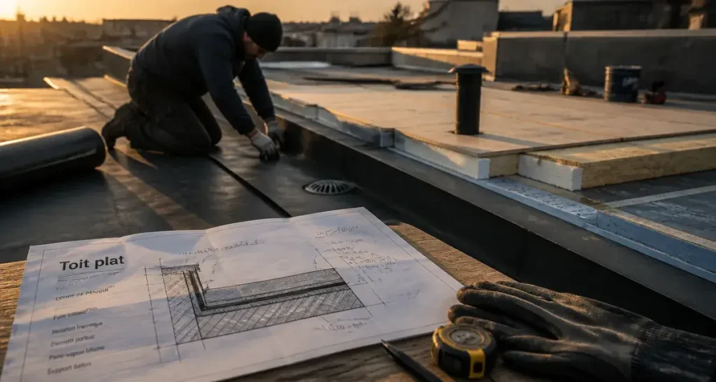 Toit plat : membrane EPDM et relevés d’étanchéité sur acrotère