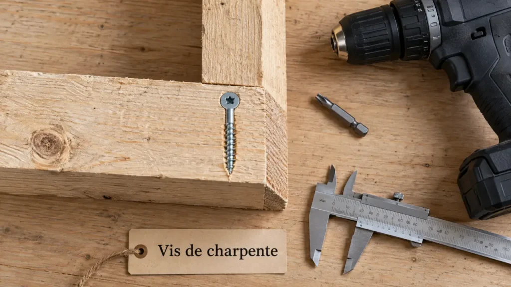 Vis bois charpente à tête fraisée ou hexagonale sur bois de charpente