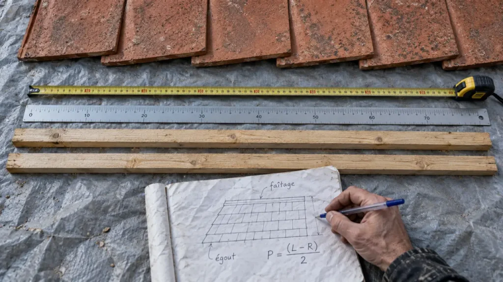 Calcul du pureau d’une tuile : le bon écart entre liteaux, sans décalage au faîtage