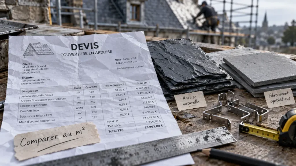 Devis couverture ardoise : comparer les prix au m² (ardoise et pose)