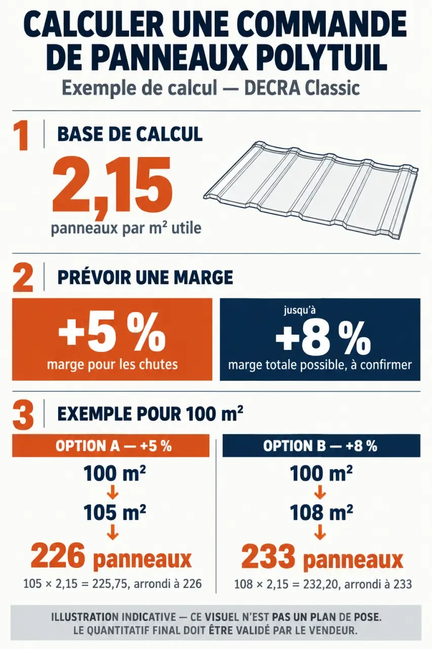 Infographie Polytuil sur le calcul de quantité de panneaux et les marges de chutes